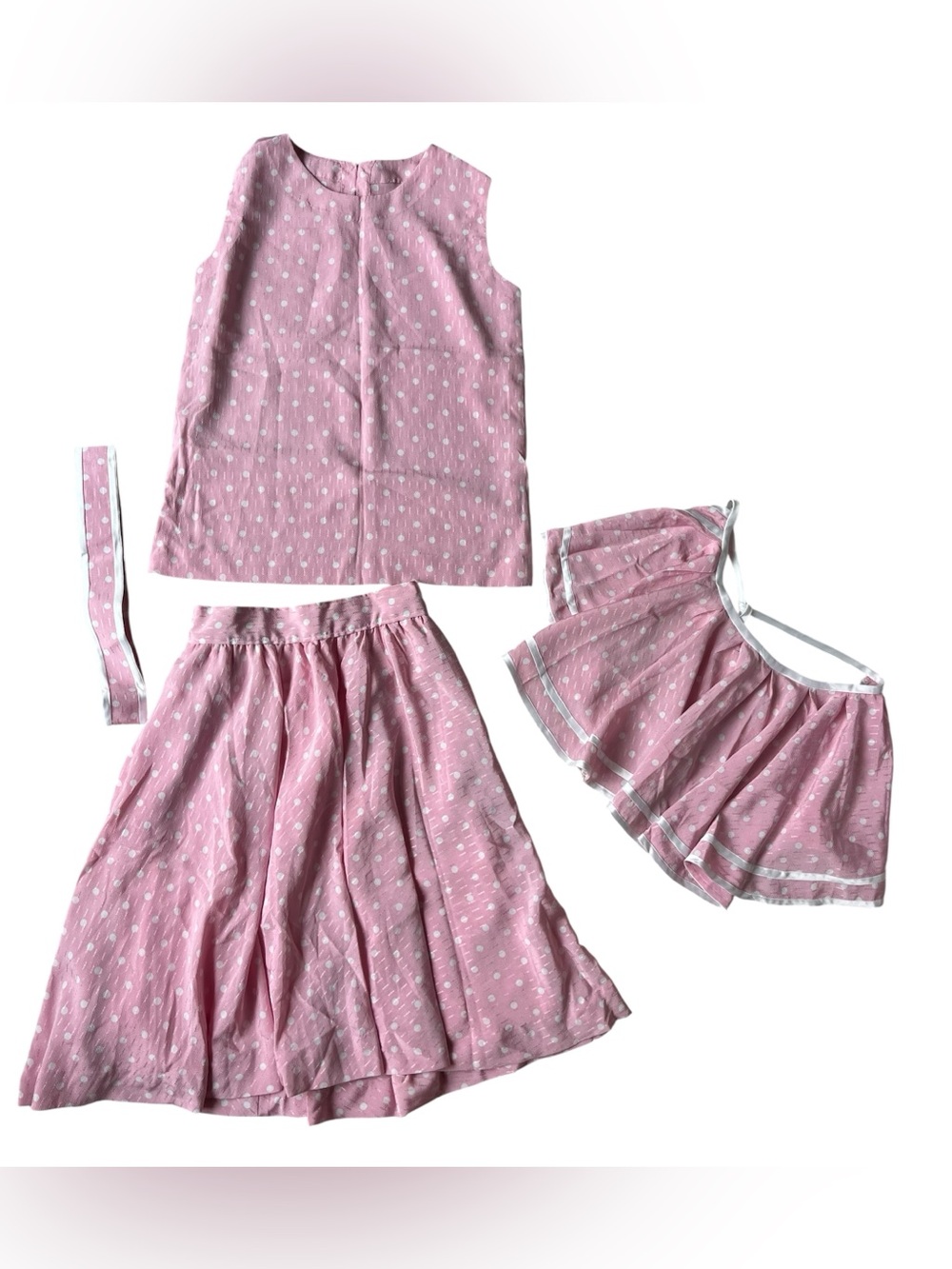 VINTAGE HANDMADE PINK POLKA DOT SKIRT MATCHING SET XS WOMENS